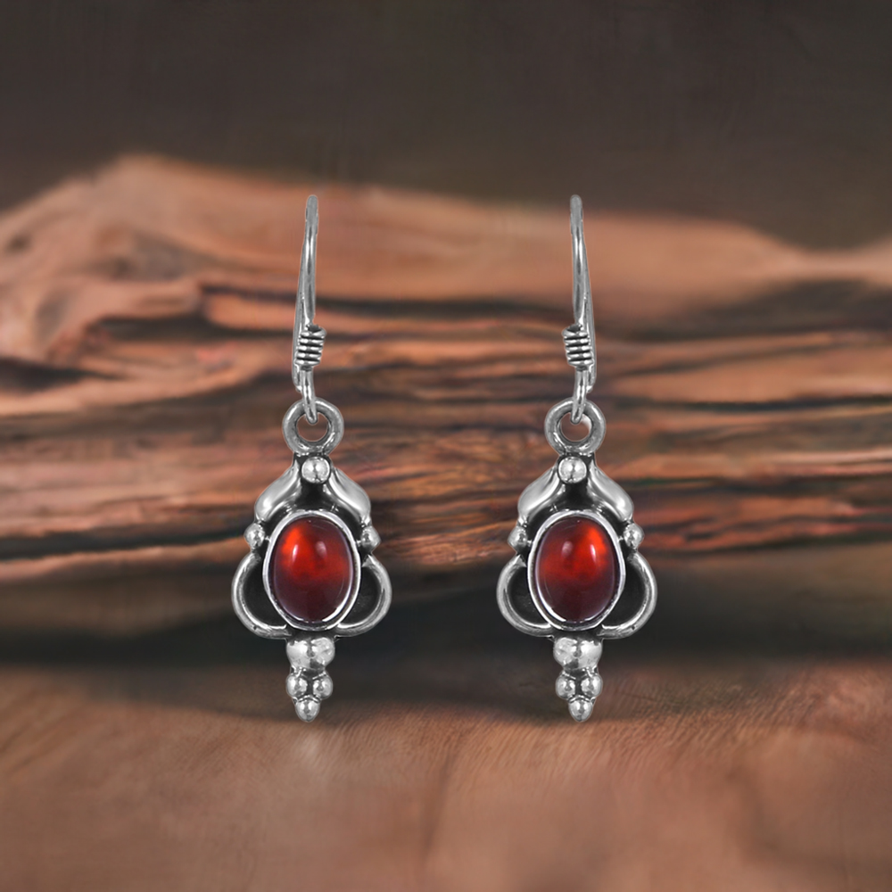 Silver Earrings In Carnelian Gemstone Jewelry 925SE173