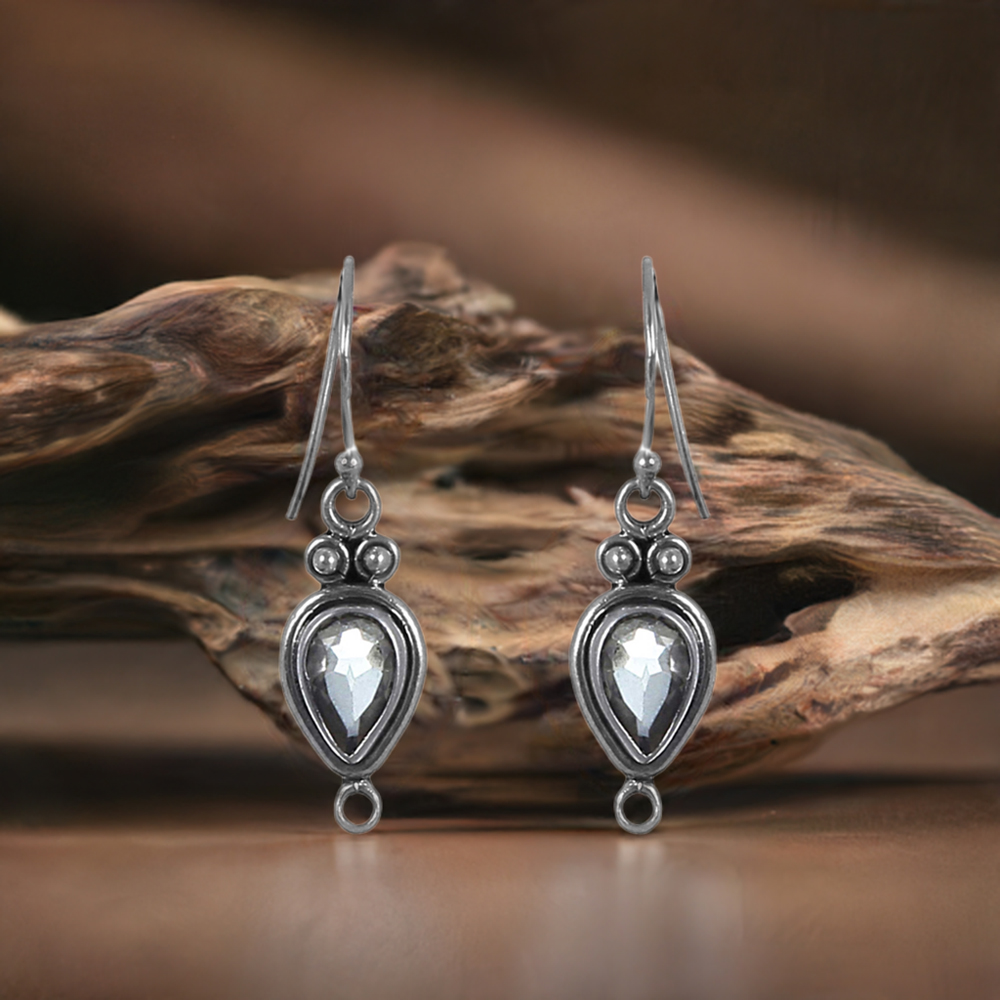 Faceted Blue Topaz Gemstone Earrings In Fine Sterling Silver Jewelry 925SE174