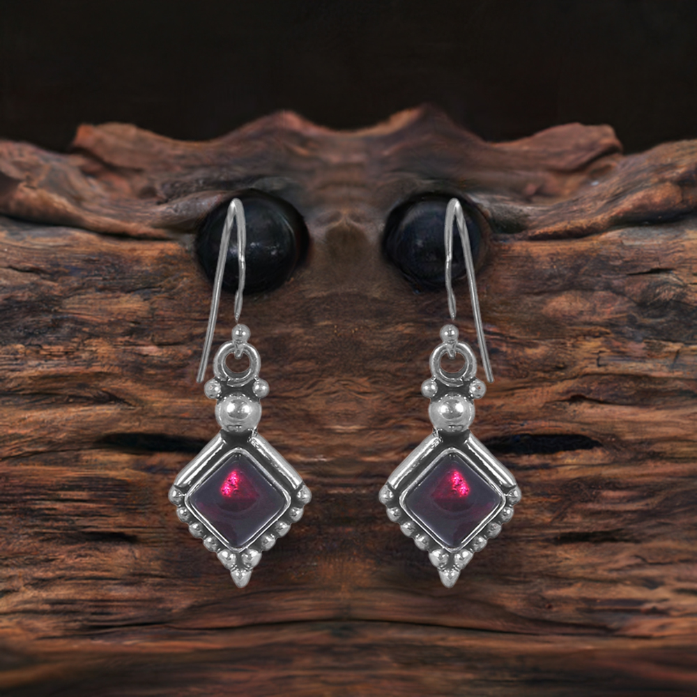 Antique Silver Jewelry In Natural Garnet Gemstone Earring 925SE175