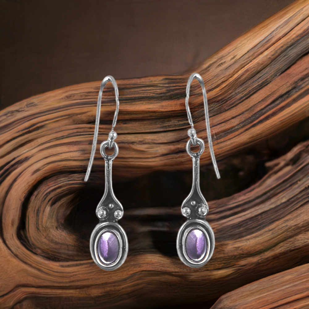 Antique Silver Earring In Amethyst Gemstone Jewelry 925SE176