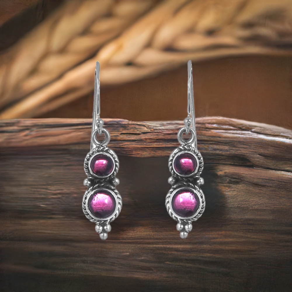 Garnet Gemstone Earring In Sterling Silver Jewelry 925SE177