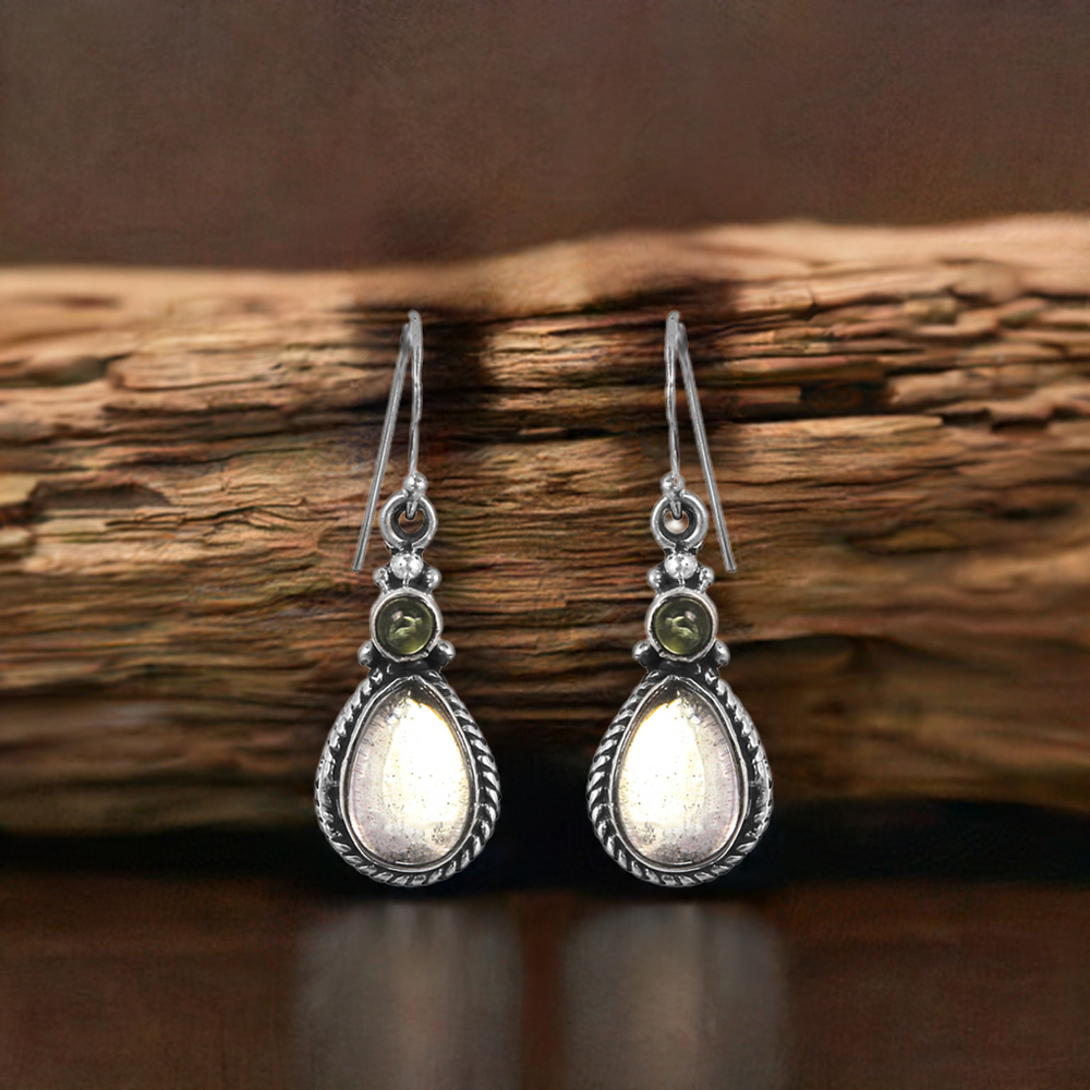 Handmade Citrine-Peridot Gemstone Earring In Sterling Silver Jewelry 925SE178