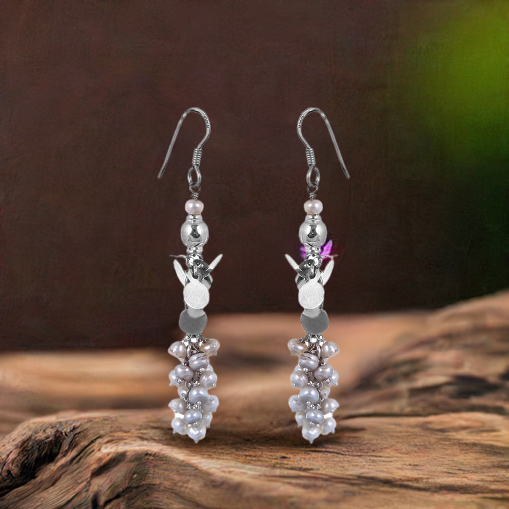 Handmade Pearl Beads Earring In Sterling Silver Jewelry 925SE179