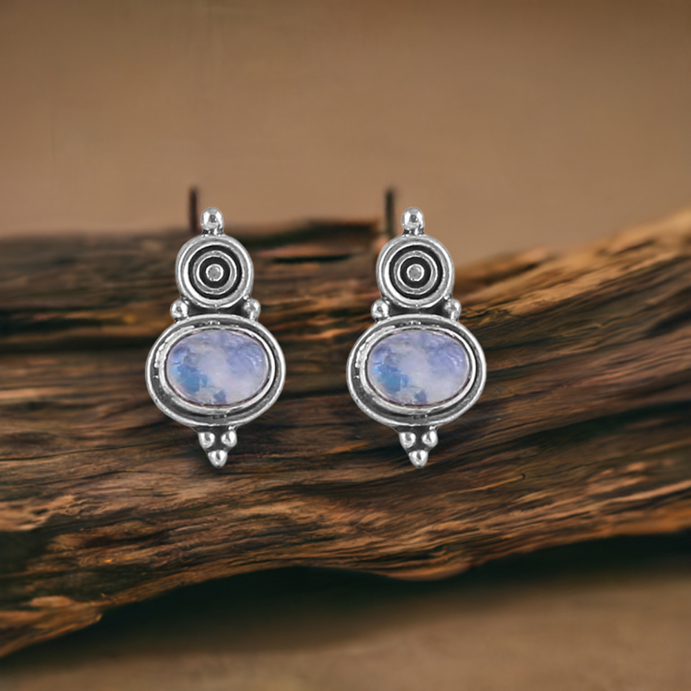 Rainbow Moonstone Studs Earring In Sterling Silver Jewelry By Pair 925SE18