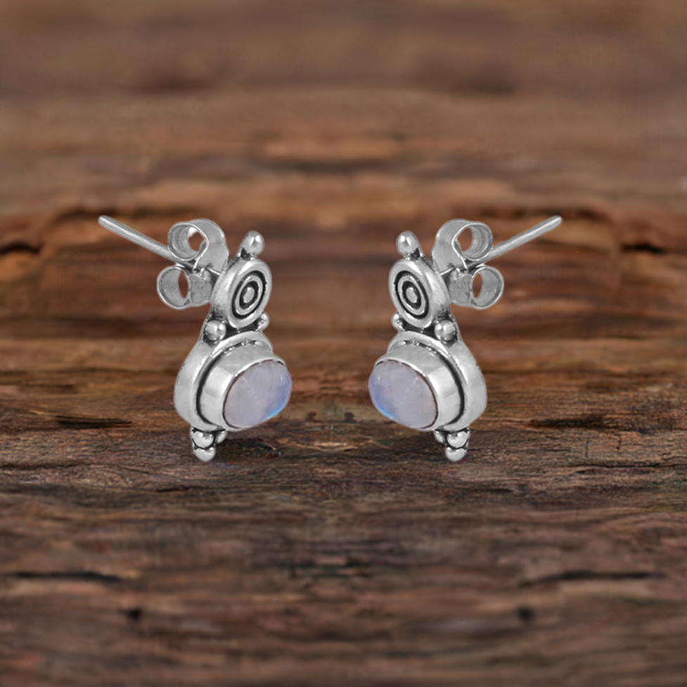 Rainbow Moonstone Studs Earring In Sterling Silver Jewelry By Pair 925SE18_0