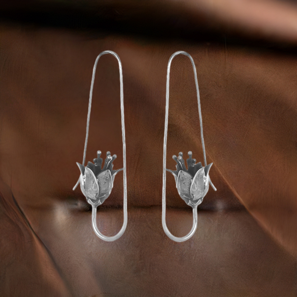 Antique Look Flower Handmade Earring In Sterling Silver Jewelry 925SE181