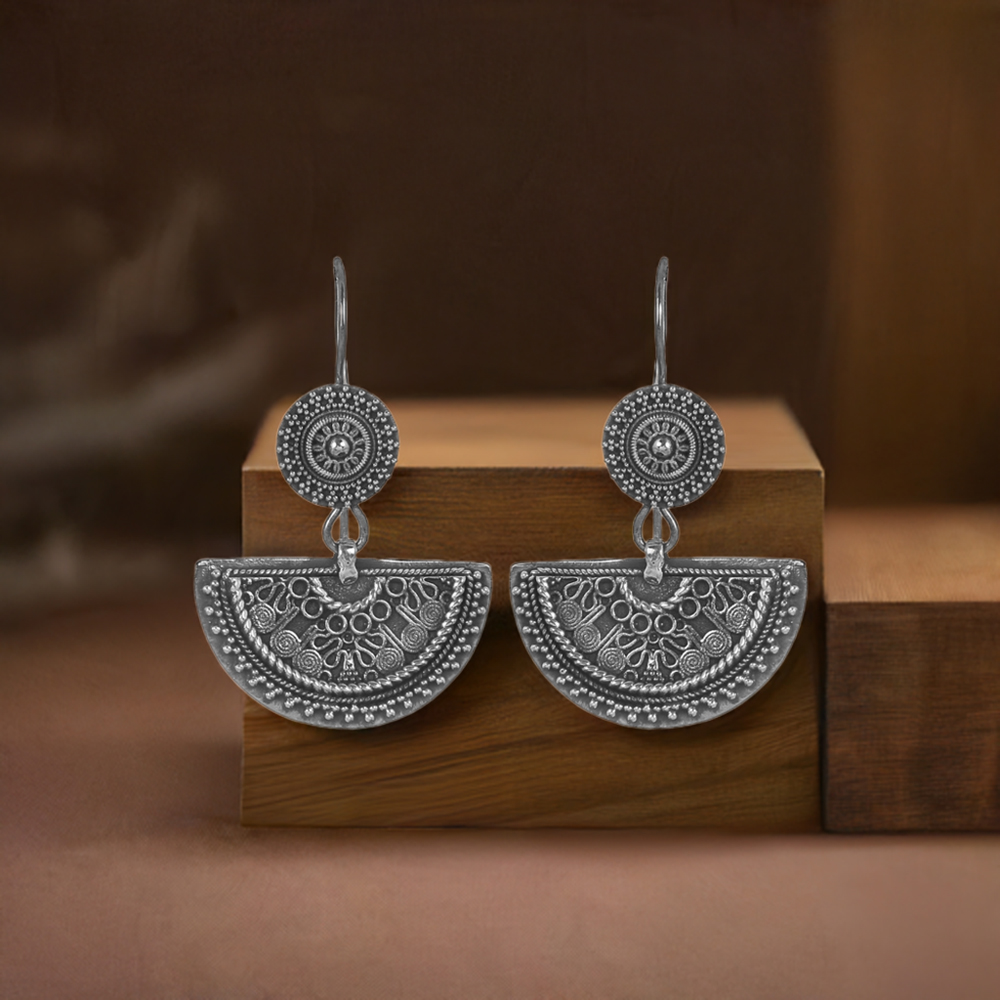 Moon Antique Look Handmade Plain Silver Earring Jewelry 925SE182