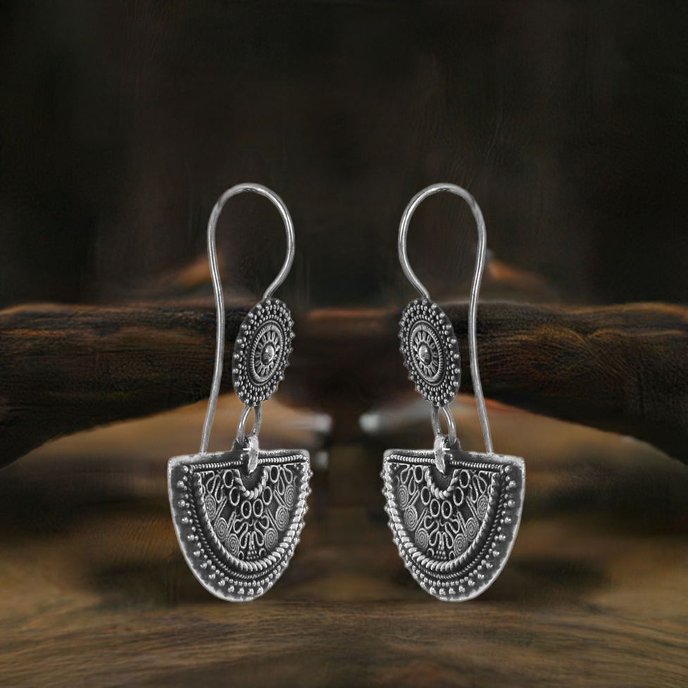 Moon Antique Look Handmade Plain Silver Earring Jewelry 925SE182_0