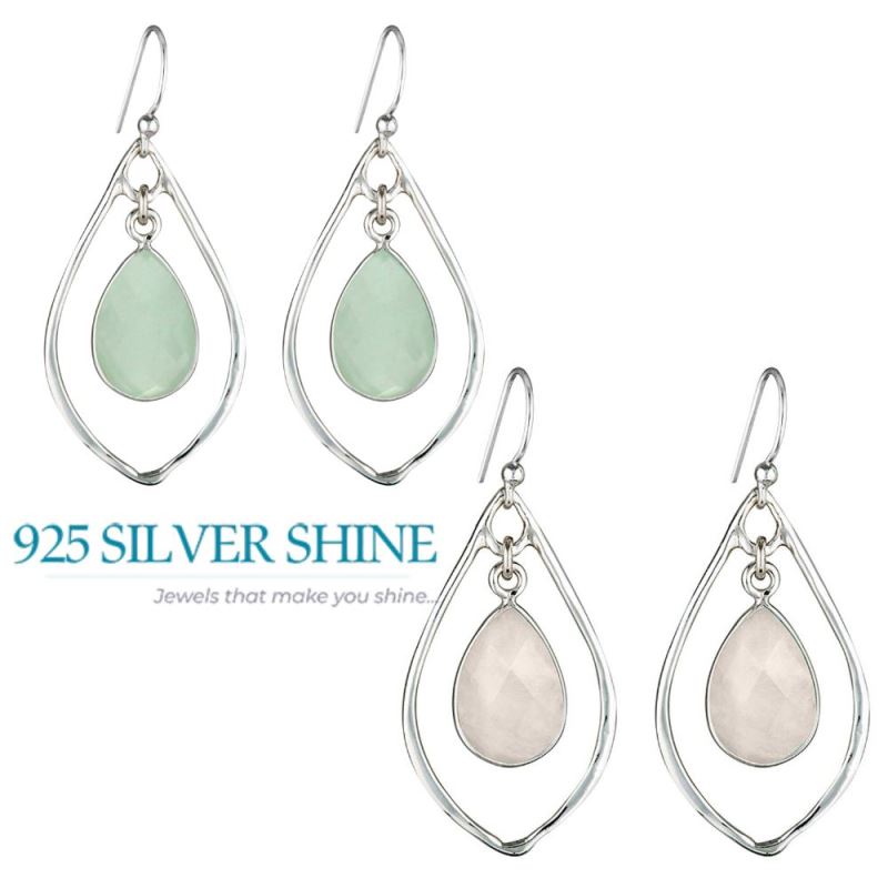 925 Sterling Silver Handmade Earrings In Rose Quartz Gemstone Jewelry 925SE1829_2