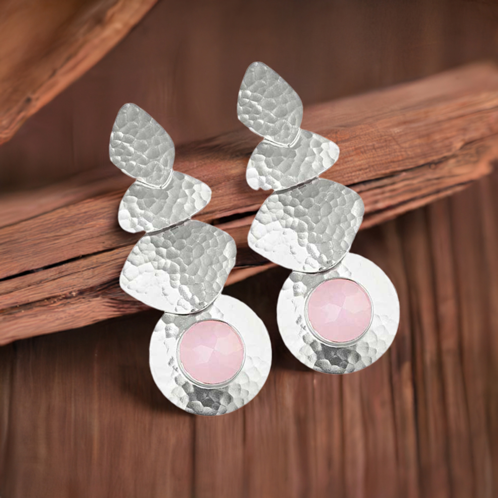 925 Sterling Silver Handmade Earrings In Rose Quartz Gemstone Jewelry 925SE1831