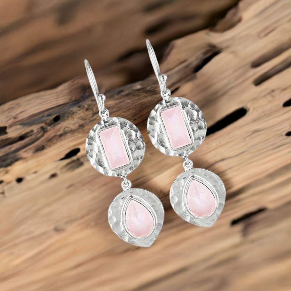 925 Sterling Silver Handmade Earrings In Rose Quartz Gemstone Jewelry 925SE1833