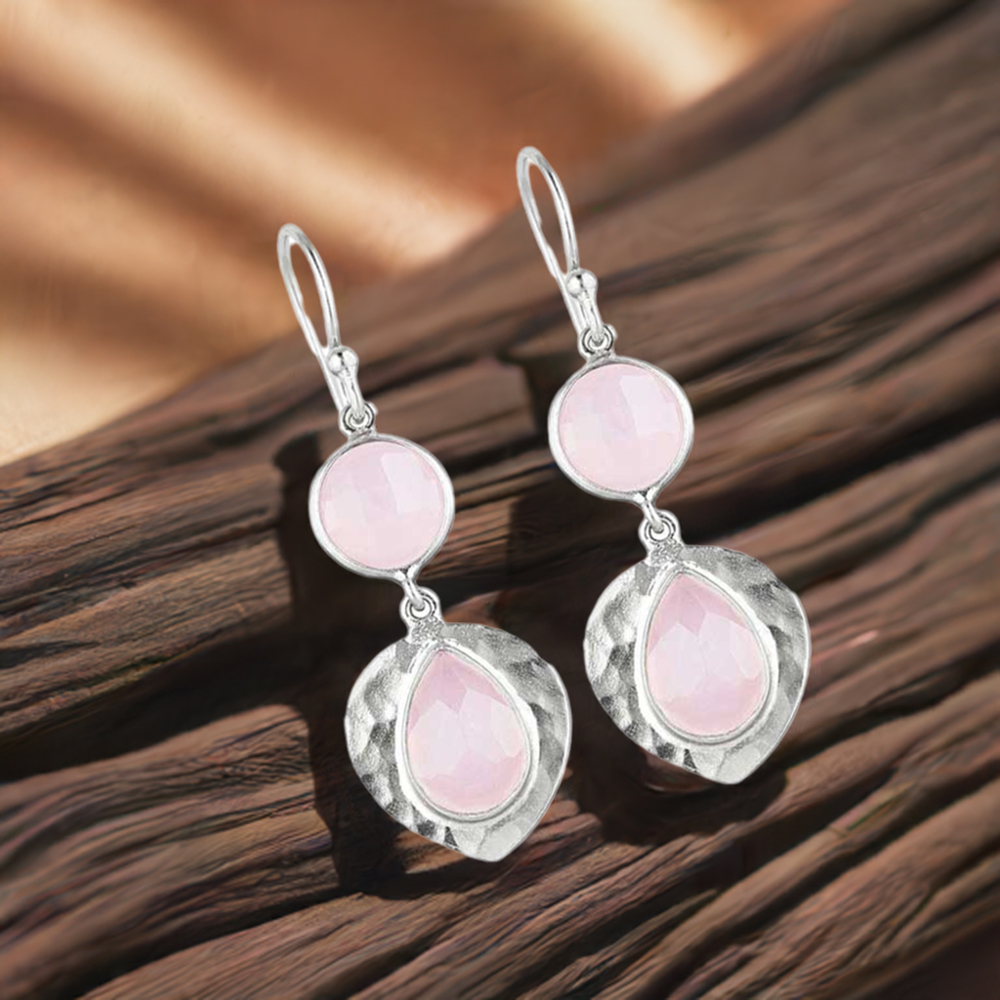 925 Sterling Silver Earrings In Genuine Rose Quartz Gemstone 925SE1836