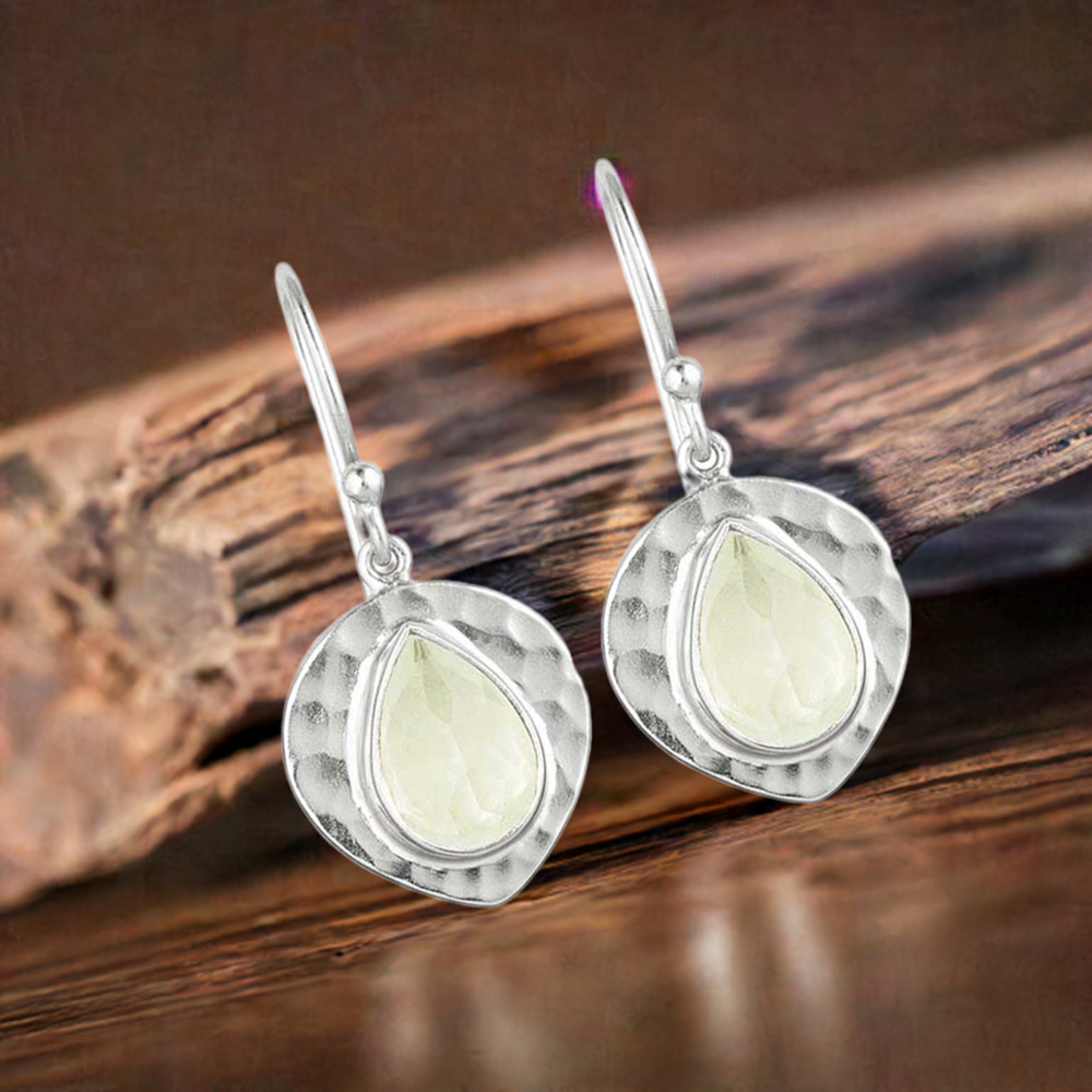 Solid 925 Silver Earrings In Semi Precious Prehnite Gemstone 925SE1838