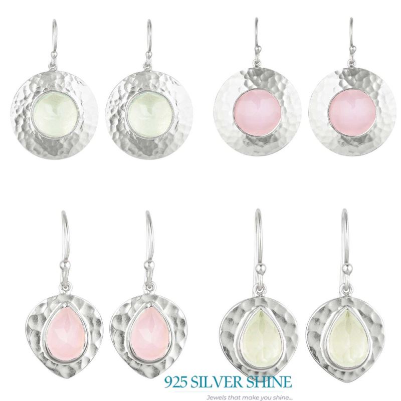 Solid 925 Silver Earrings In Semi Precious Prehnite Gemstone 925SE1838_2
