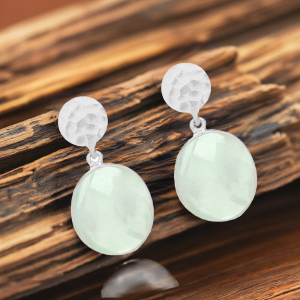 Natural Chalcedony Gemstone Earrings In 925 Sterling Silver 925SE1843