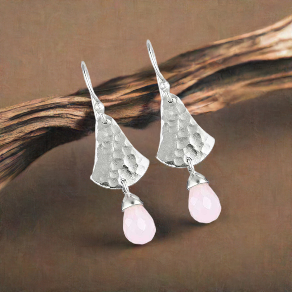 Genuine Rose Quartz Gemstone Earrings In Solid 925 Silver 925SE1848