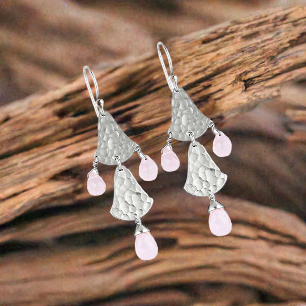 Genuine Rose Quartz Gemstone Earrings In Fine 925 Sterling Silver 925SE1851