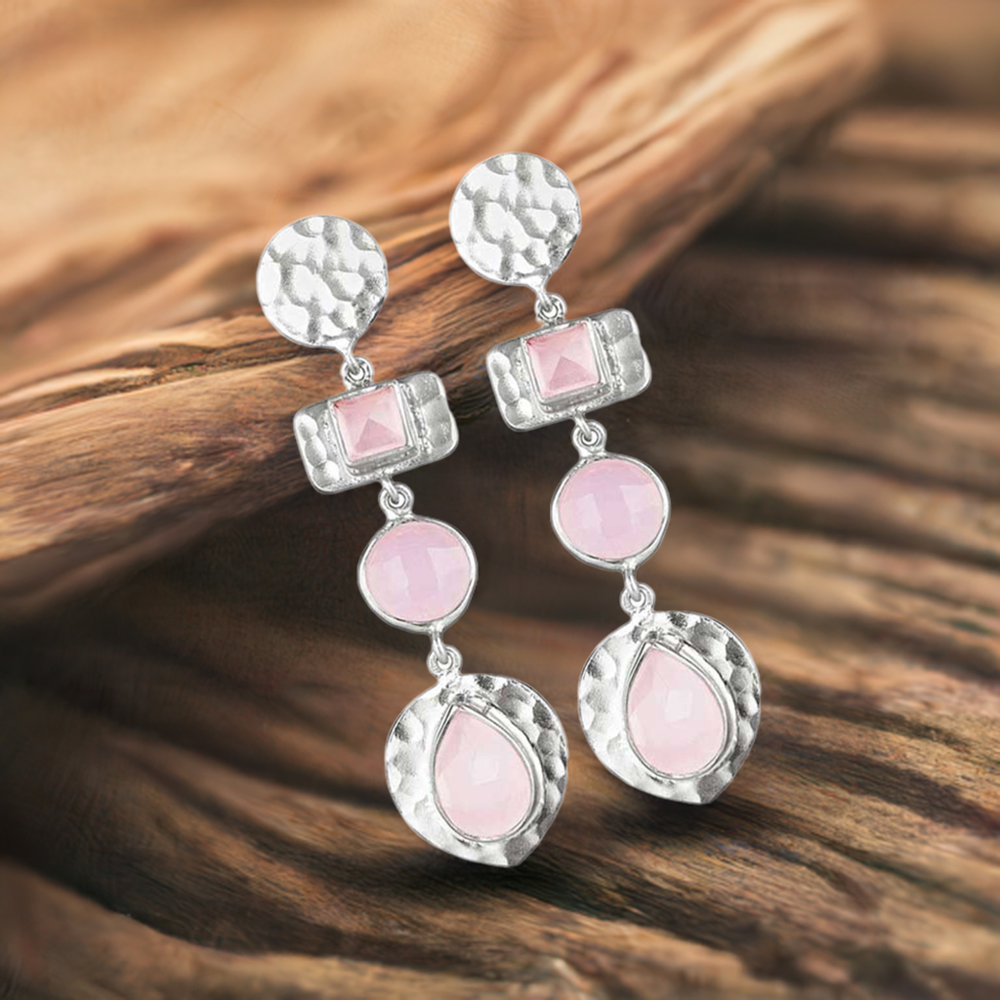 925 Sterling Silver Earrings In Natural Rose Quartz Gemstone 925SE1852