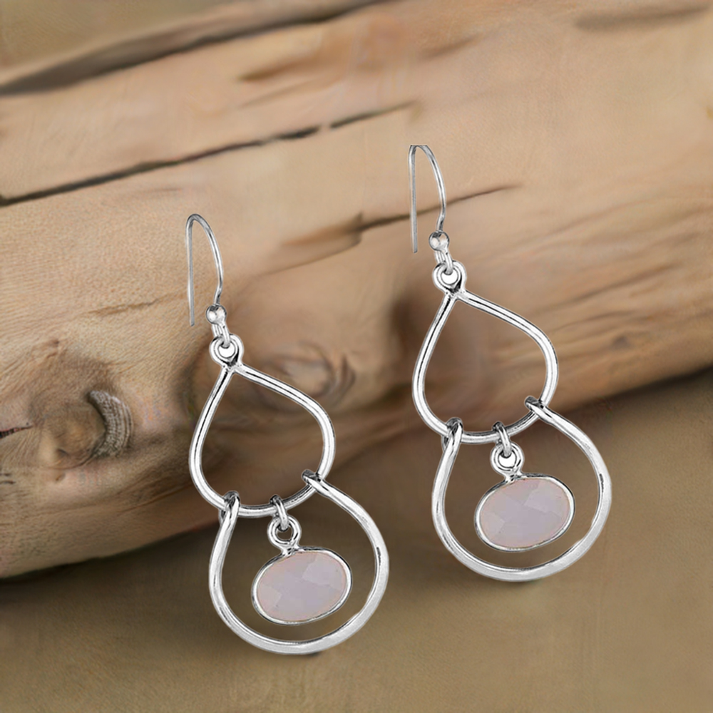 925 Sterling Silver Earrings In Genuine Rose Quartz Gemstone 925SE1854