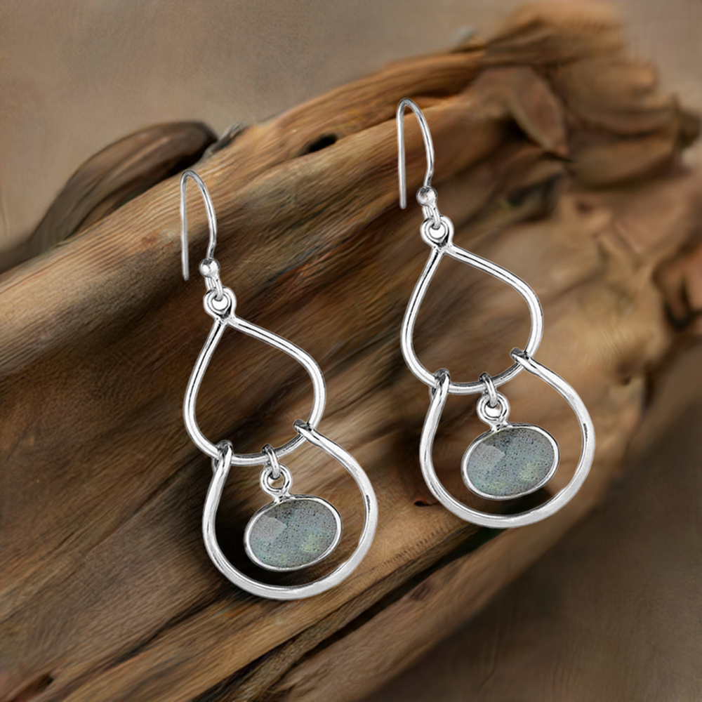 925 Sterling Silver Earrings In Natural Labradorite Gemstone 925SE1855