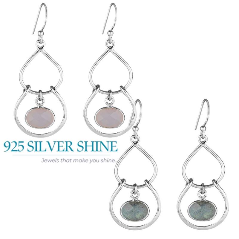 925 Sterling Silver Earrings In Natural Labradorite Gemstone 925SE1855_2