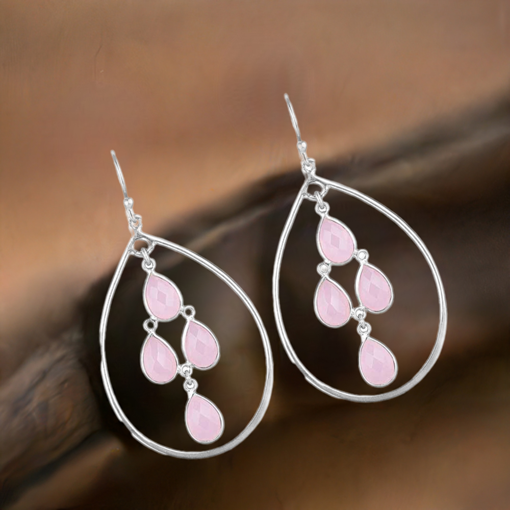 925 Sterling Silver Earrings In Genuine Rose Quartz Gemstone 925SE1857