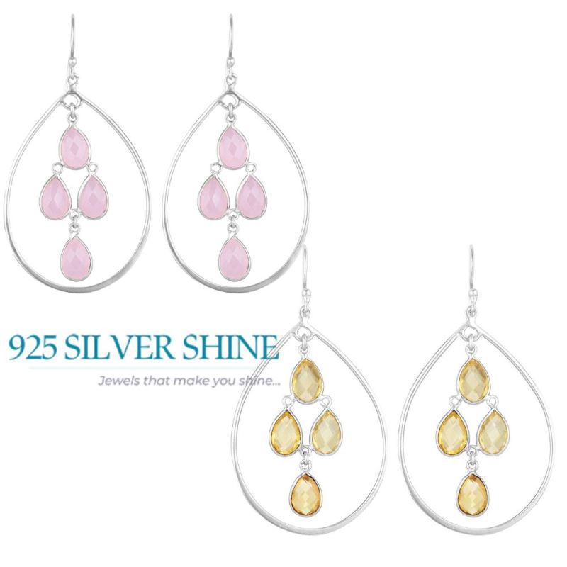 925 Sterling Silver Earrings In Genuine Rose Quartz Gemstone 925SE1857_2