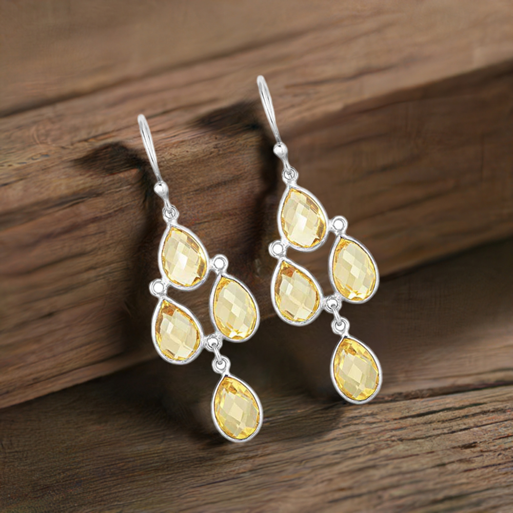 925 Sterling Silver Earrings In Natural Citrine Gemstone 925SE1858