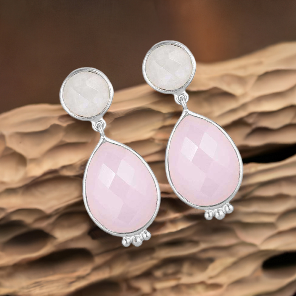 925 Sterling Silver Earrings In Genuine Rose Quartz Gemstone 925SE1860