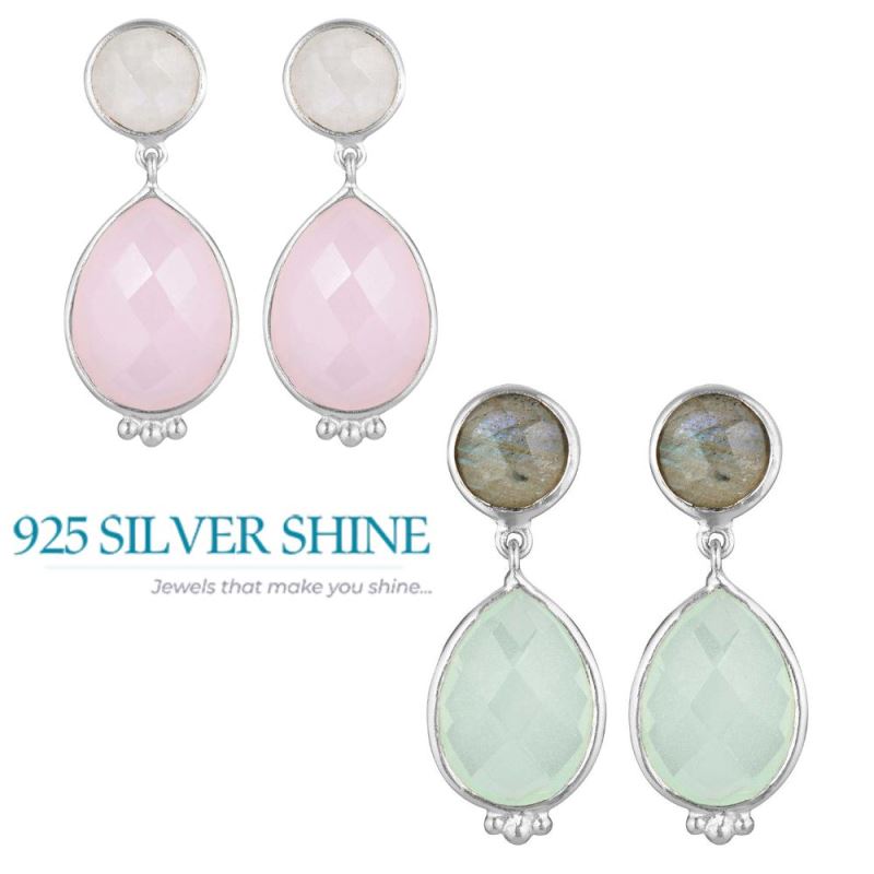 925 Sterling Silver Earrings In Genuine Rose Quartz Gemstone 925SE1860_2