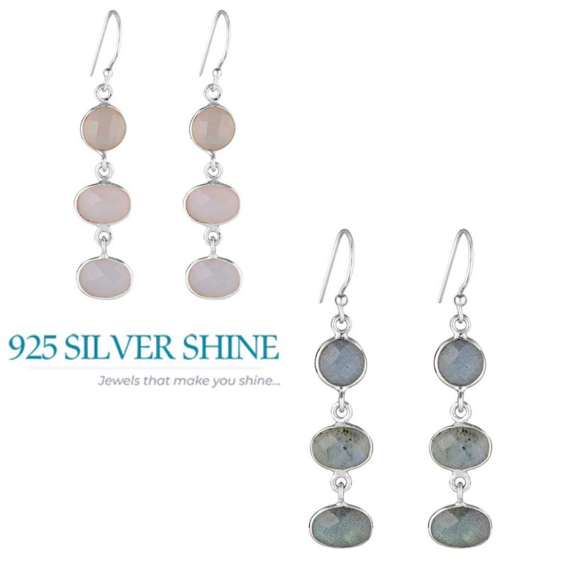 Natural Rose Quartz Gemstone Earrings In 925 Sterling Silver Jewelry 925SE1867_1