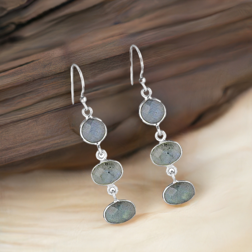 Semi Precious Labradorite Gemstone Earrings In 925 Sterling Silver Jewelry 925SE1868