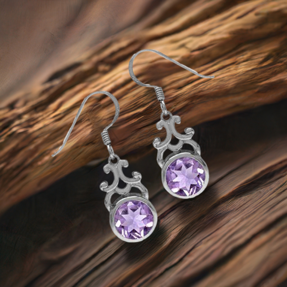Genuine Amethyst Gemstone Earrings In 925 Sterling Silver Jewelry 925SE1869