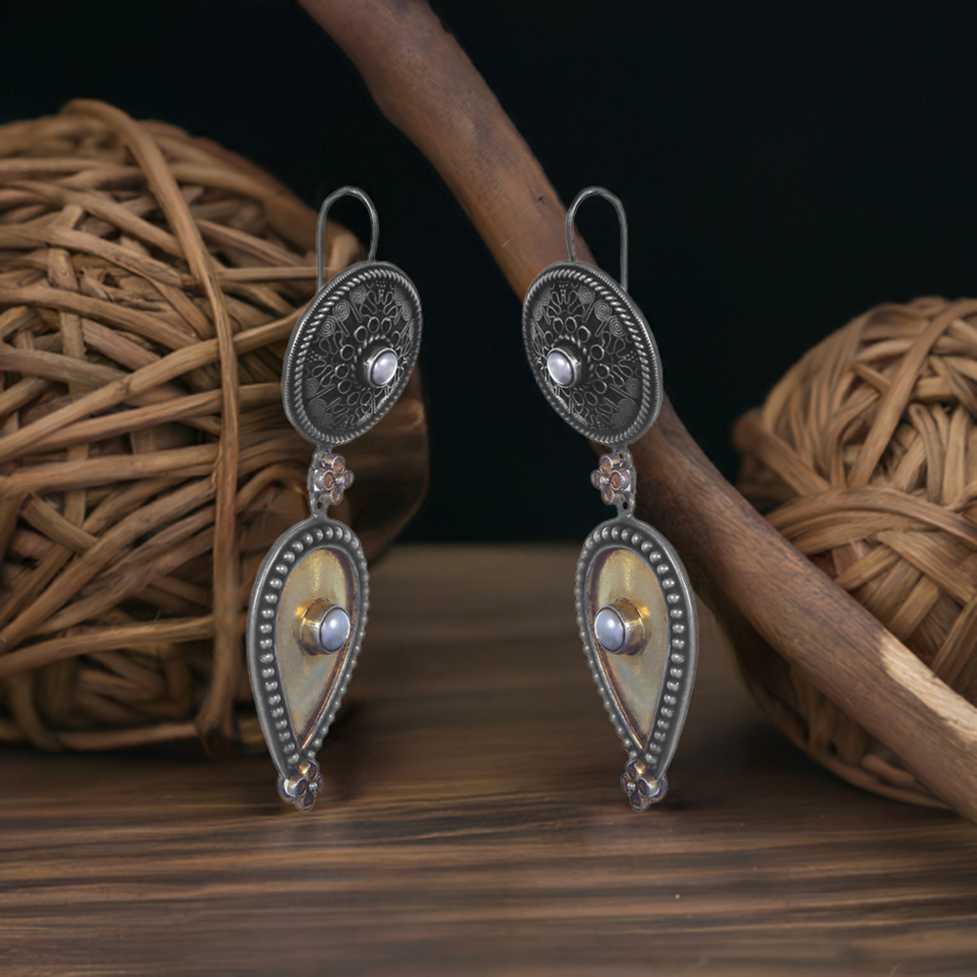 Antique Look Two Tone Earring In Sterling Silver Jewelry 925SE187_0