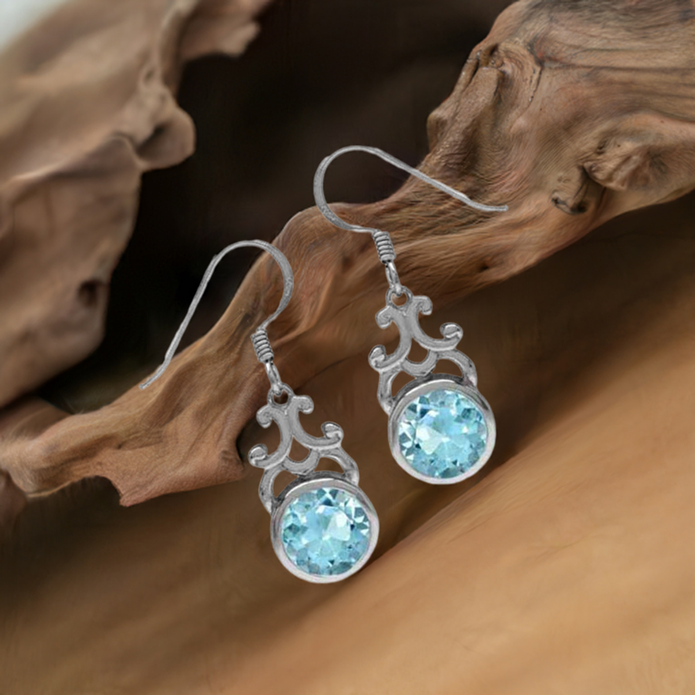Semi Precious Blue Topaz Gemstone Earrings In 925 Sterling Silver Jewelry 925SE1871