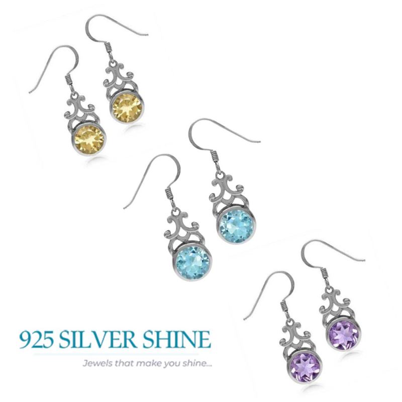Semi Precious Blue Topaz Gemstone Earrings In 925 Sterling Silver Jewelry 925SE1871_2