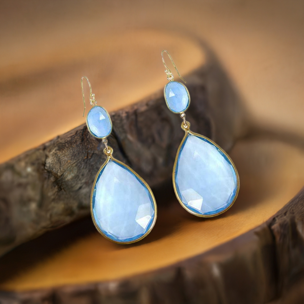 Genuine Chalcedony Gemstone Earrings In 925 Sterling Silver Jewelry 925SE1872