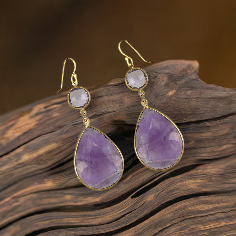 Natural Amethyst Gemstone Earrings In 925 Sterling Silver Jewelry 925SE1873