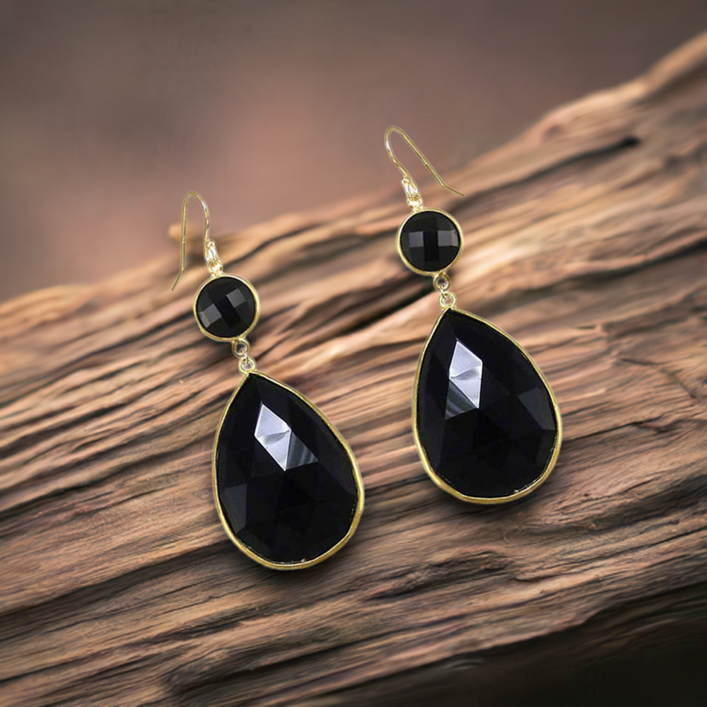 Semi Precious Black Onyx Gemstone Earrings In 925 Sterling Silver Jewelry 925SE1874