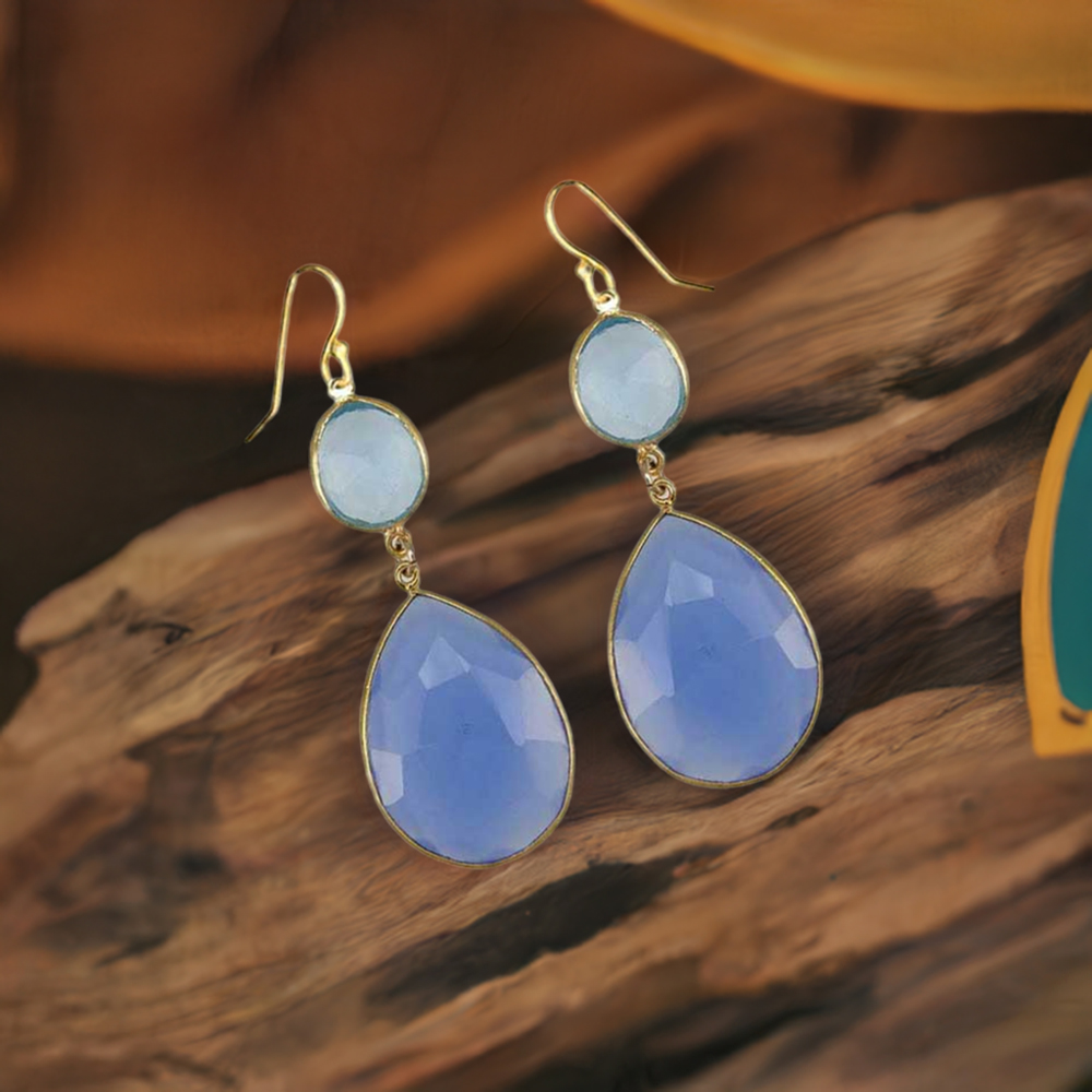 Natural Chalcedony Gemstone Earrings In 925 Sterling Silver Jewelry 925SE1876