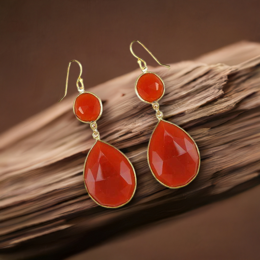 Semi Precious Carnelian Gemstone Earrings In 925 Sterling Silver Jewelry 925SE1877