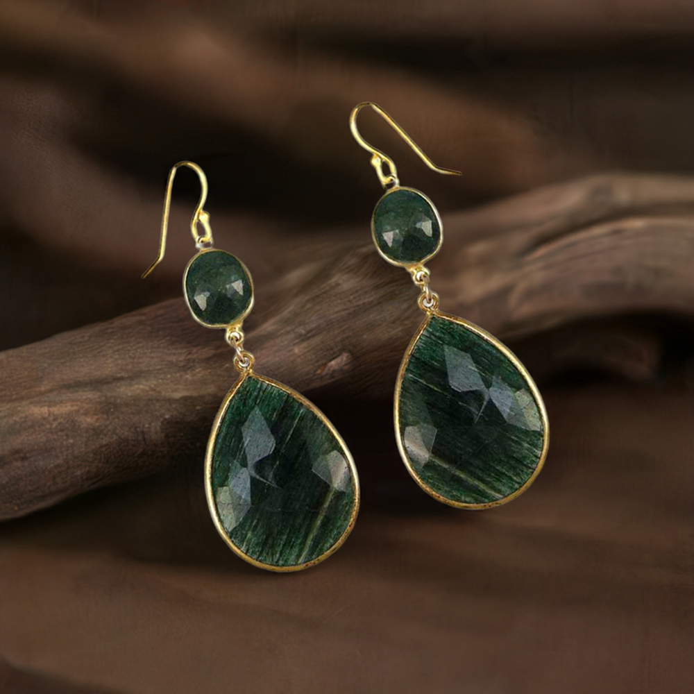 925 Sterling Silver Earrings In Aventurine Gemstone Jewelry 925SE1881