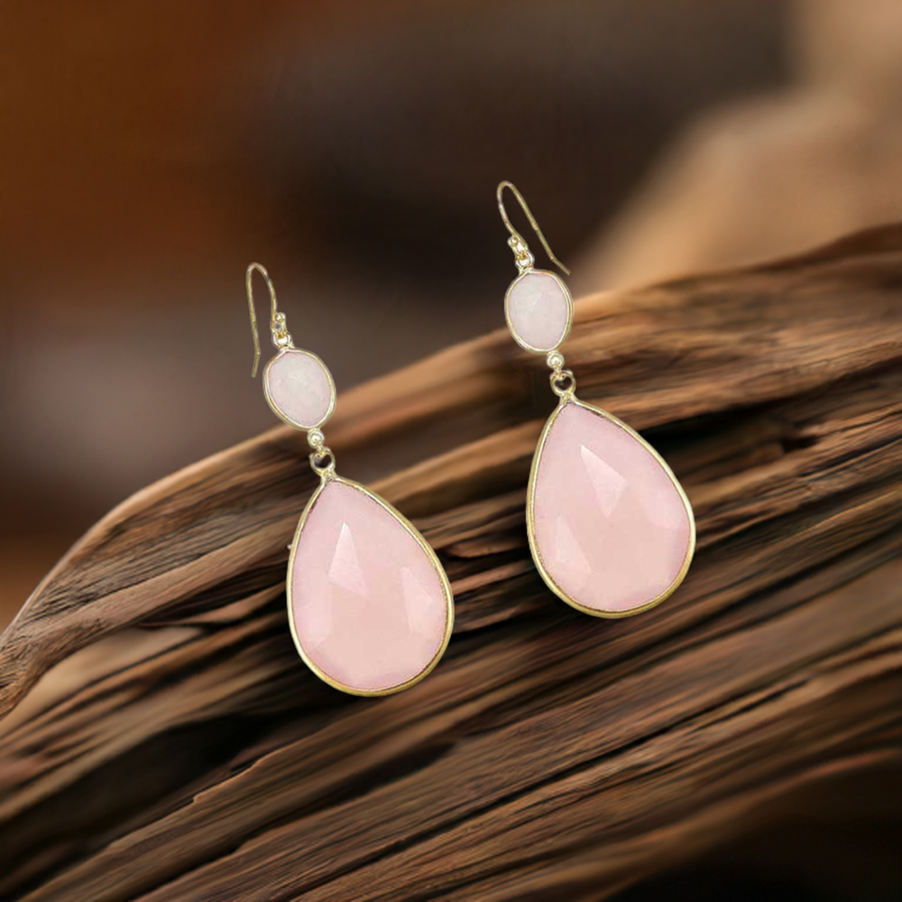 925 Sterling Silver Earrings In Rose Quartz Gemstone Jewelry 925SE1888
