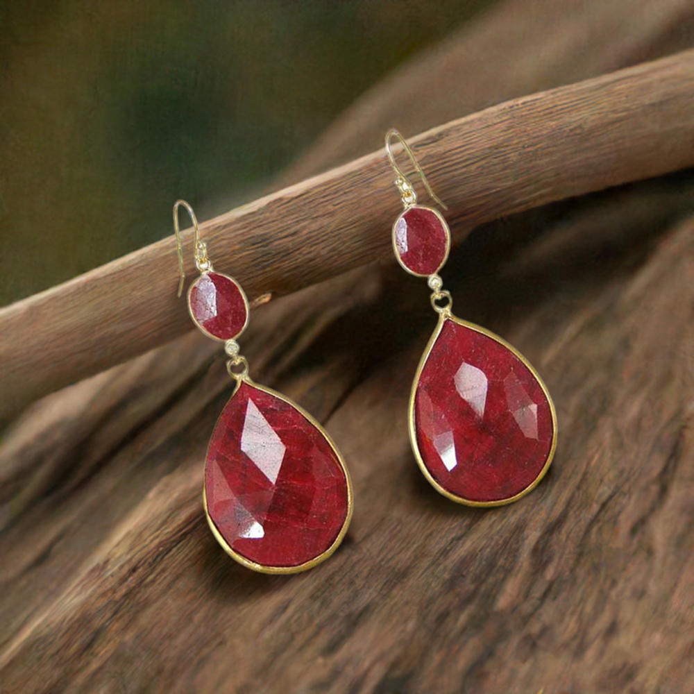 925 Sterling Silver Earrings In Dyed Ruby Gemstone Jewelry 925SE1891