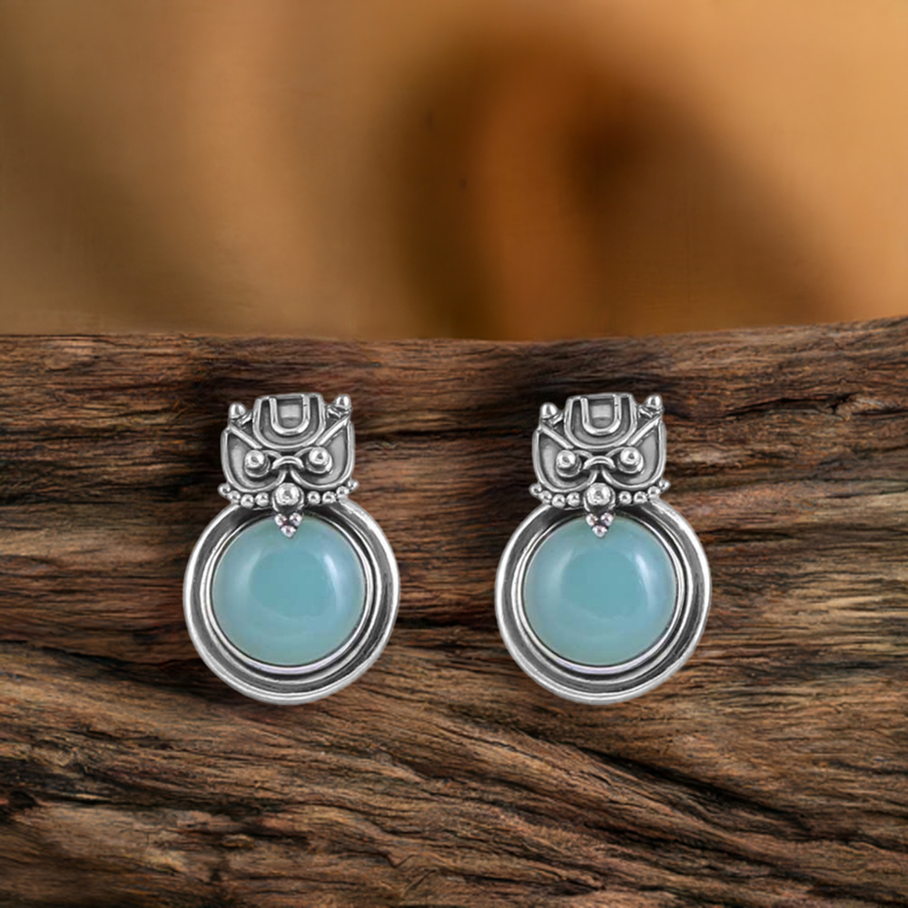 Chalcedony Gemstone Studs Earring In Sterling Silver Jewelry 925SE19