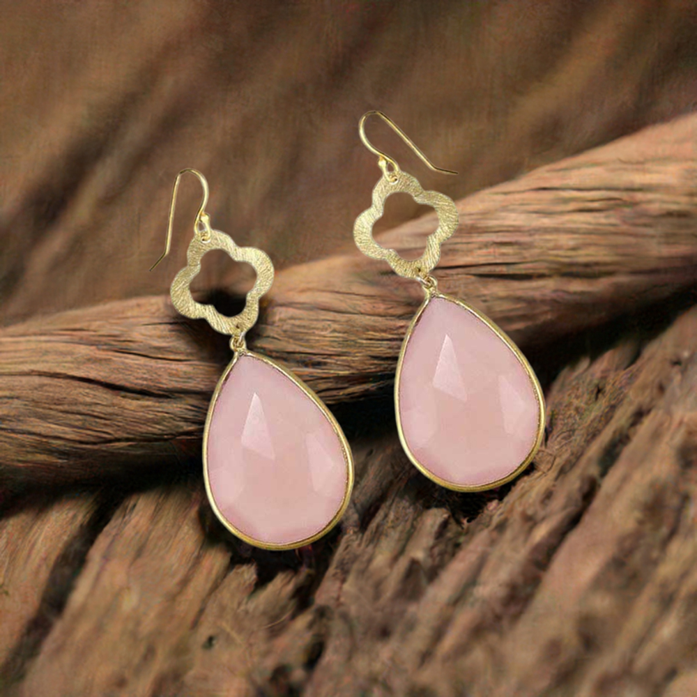 925 Sterling Silver Handmade Earrings In Rose Quartz Gemstone Jewelry 925SE1908