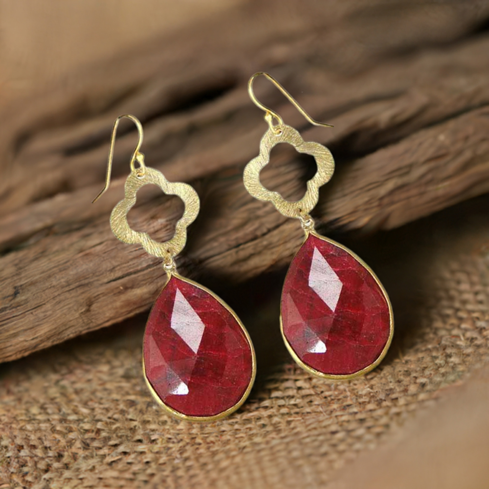 925 Sterling Silver Handmade Earrings In Dyed Ruby Gemstone Jewelry 925SE1910
