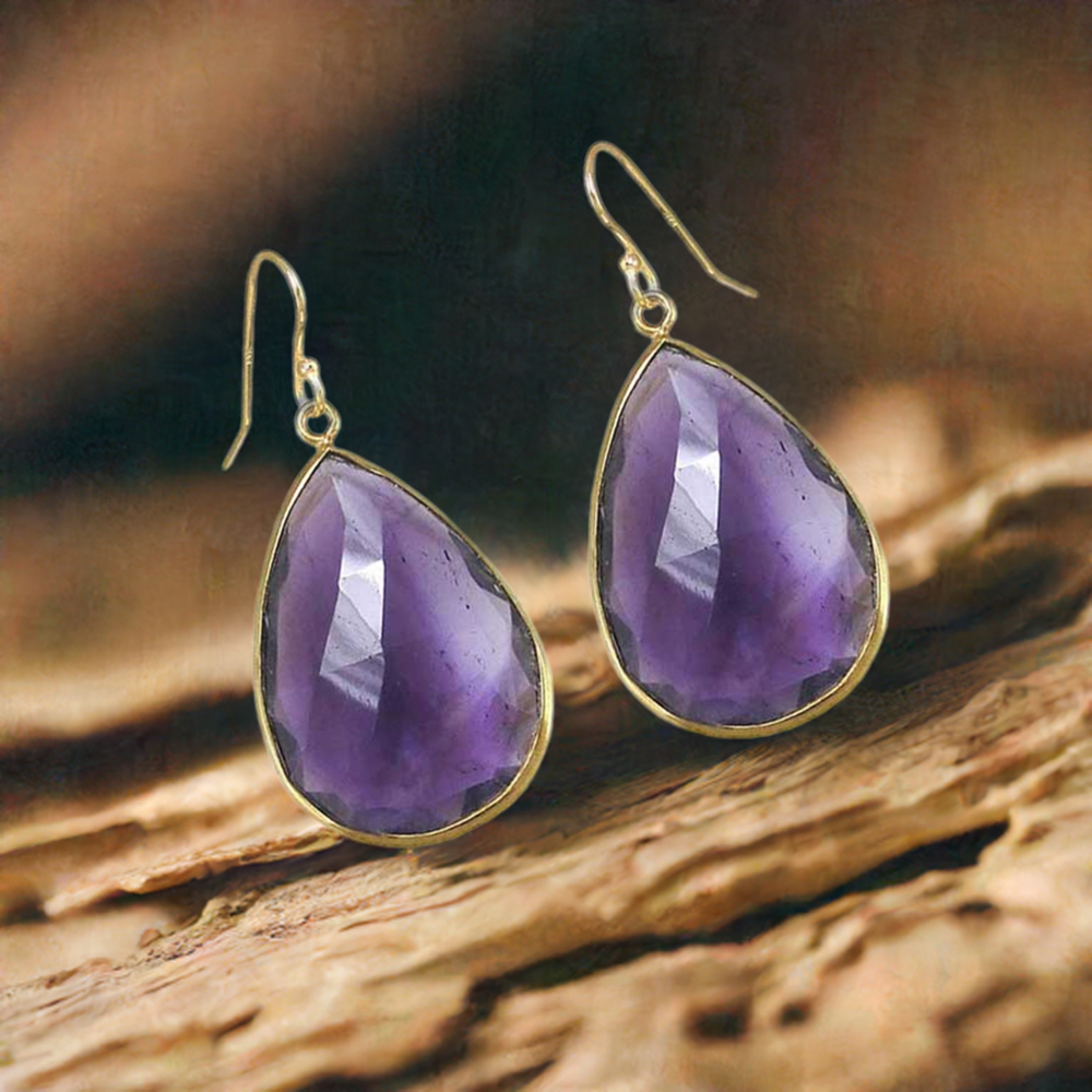 925 Sterling Silver Earrings In Semi Precious Amethyst Gemstone 925SE1914