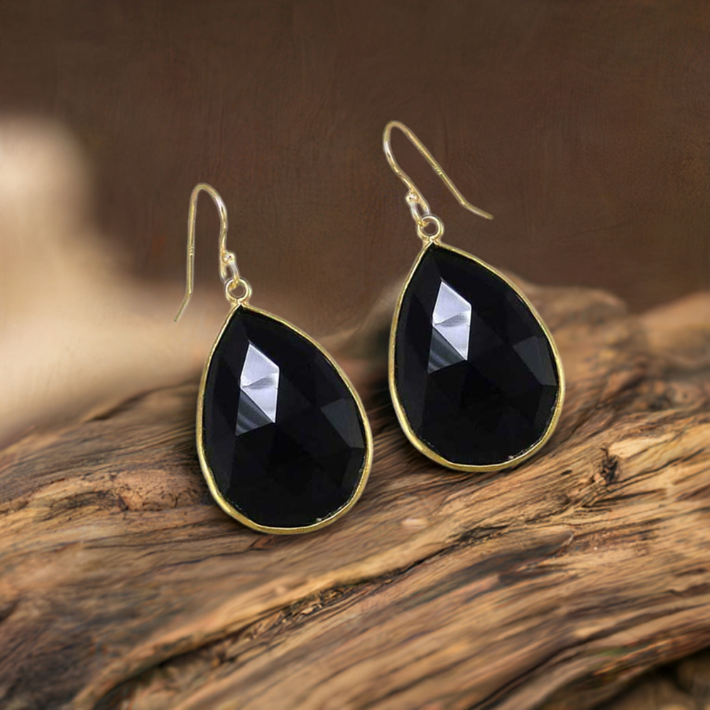925 Sterling Silver Earrings In Genuine Black Onyx Gemstone 925SE1915