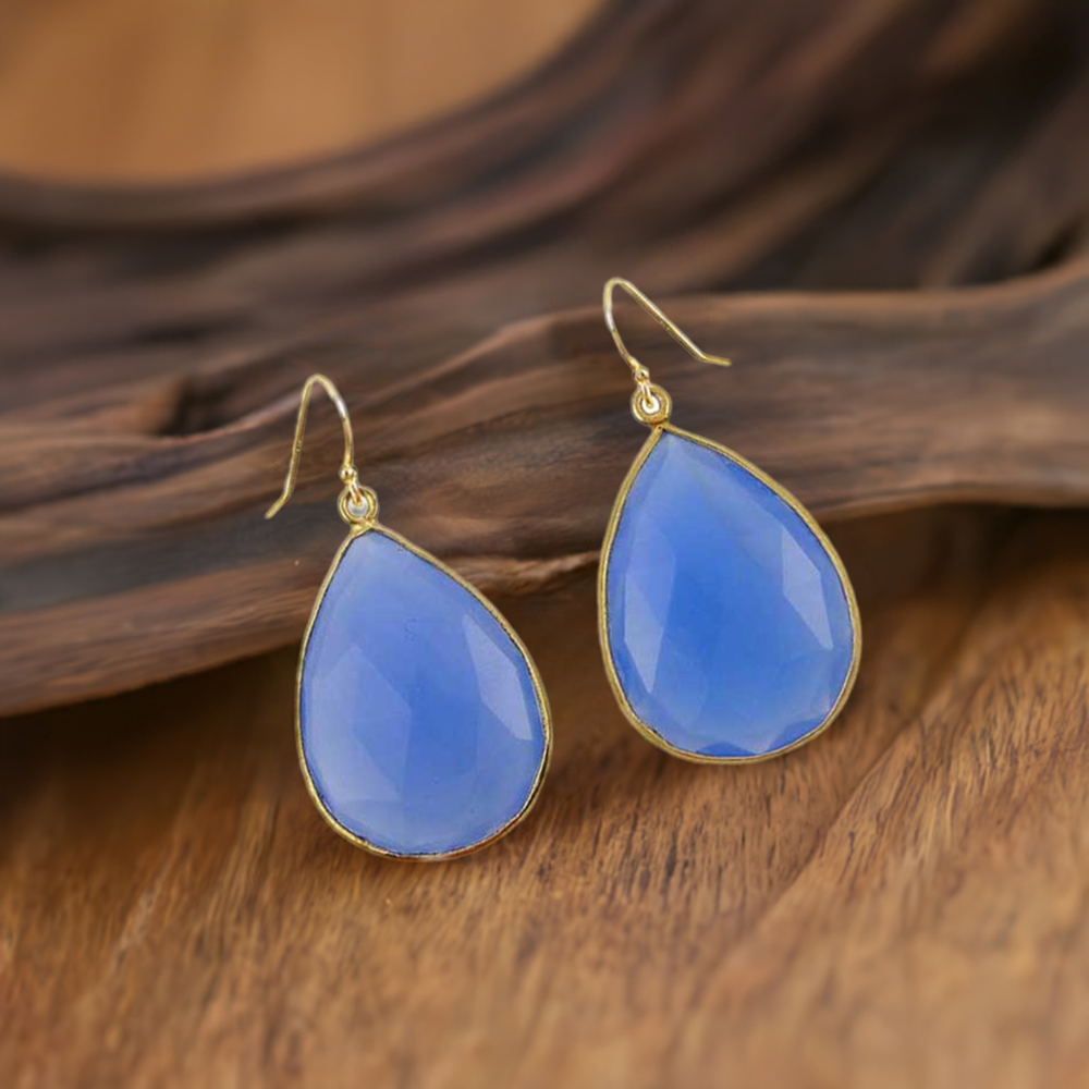 Solid 925 Silver Earrings In Natural Chalcedony Gemstone 925SE1916